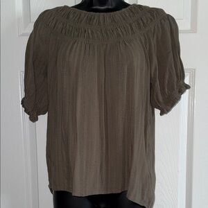Maurices Olive Smocked Neck Puff Sleeve Blouse